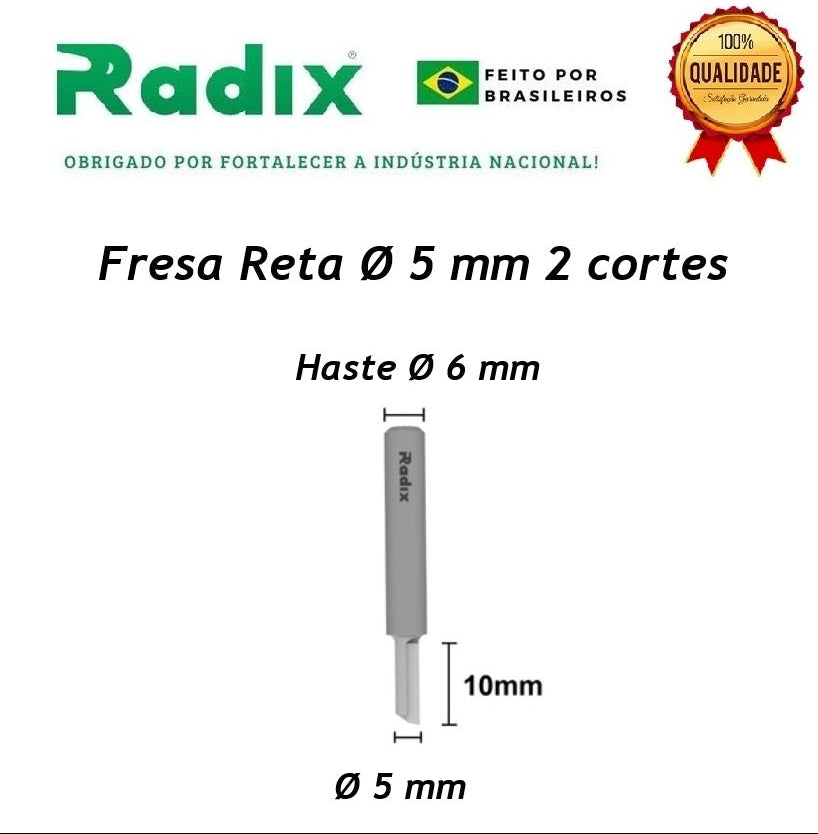Fresa Reta Paralela 5mm x 10mm Haste 6mm