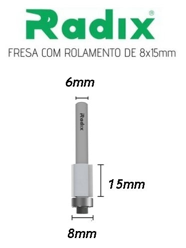 Fresa com rolamento Ø8 x 15mm x haste 6mm