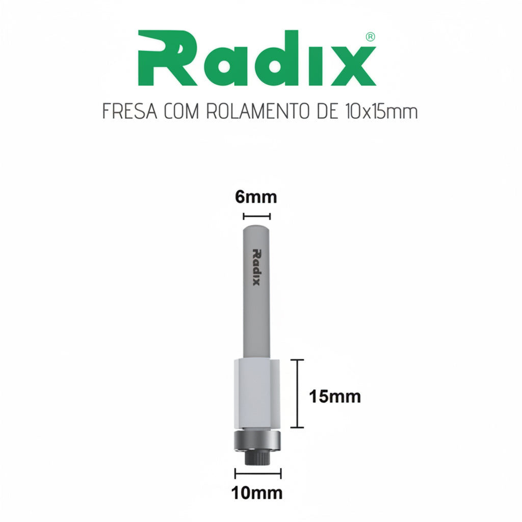 Fresa com Rolamento Ø10 x 15mm - Haste 6mm