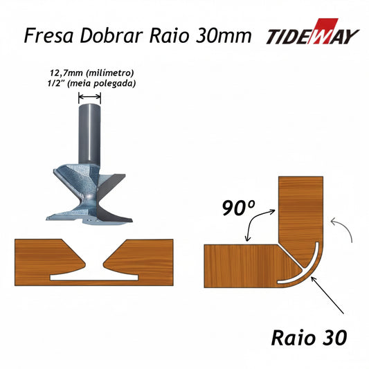 Fresa para Dobrar MDF Raio 30mm p/ CNC Haste 1/2"