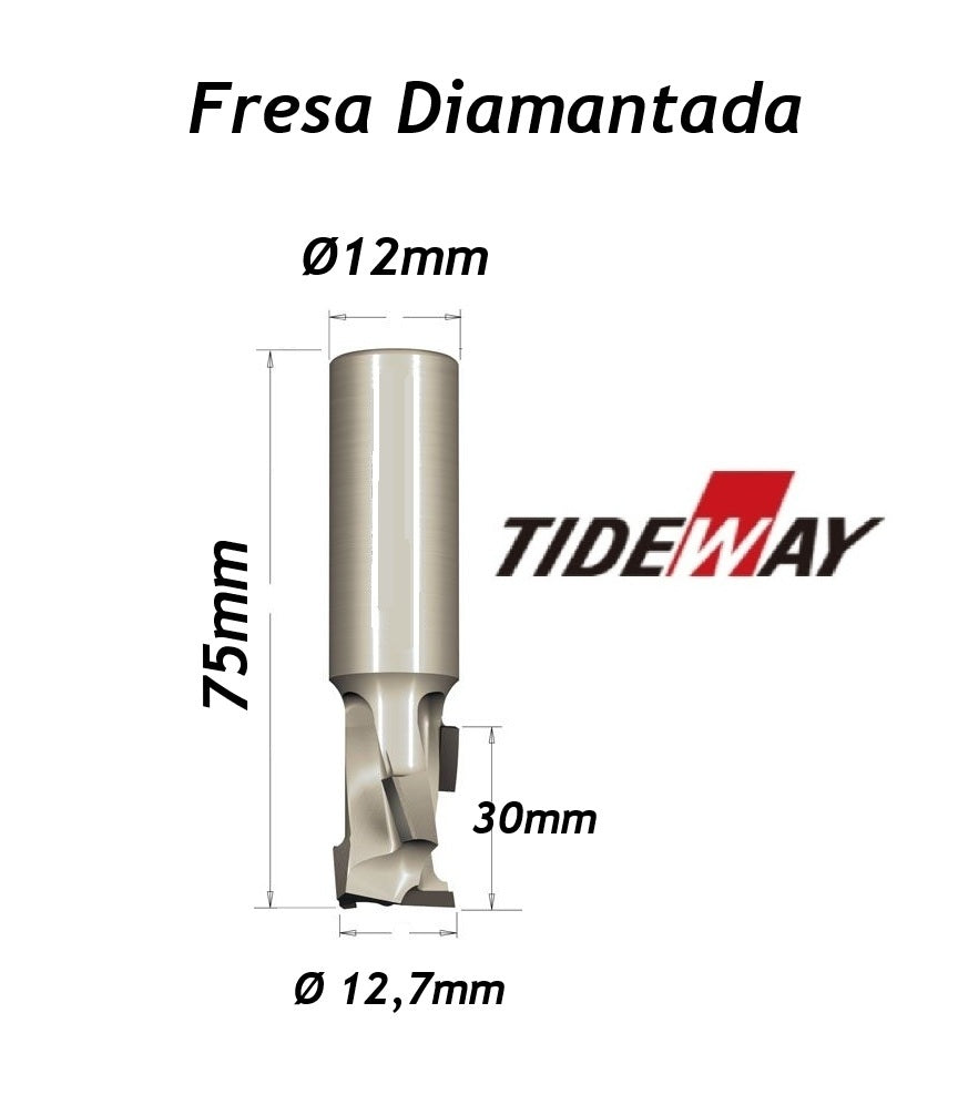 Fresa Diamantada PCD Ø12,7 mm x 30mm x haste 12mm Z1