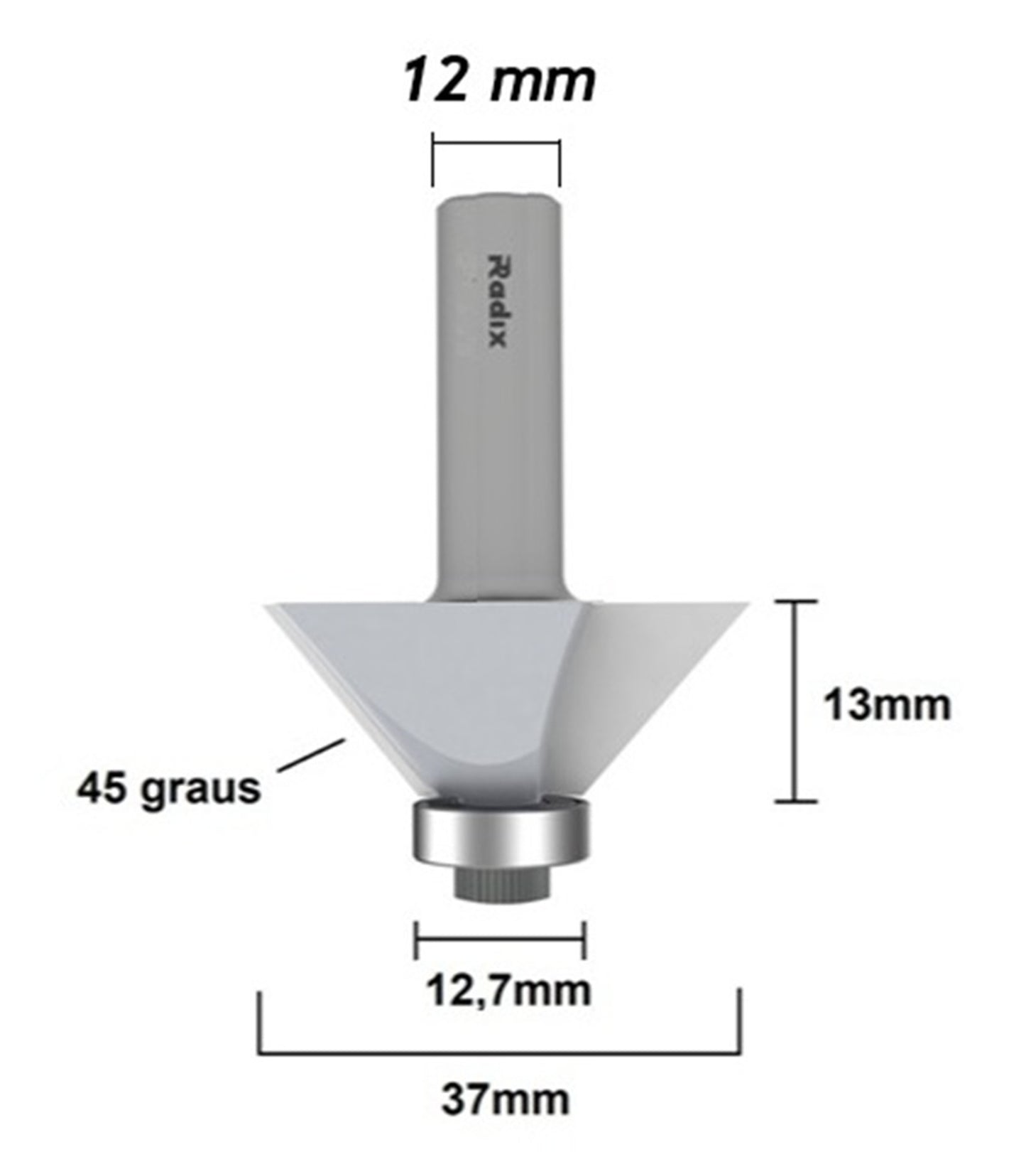Fresa Chanfrada 45 graus com Rolamento Haste 12 mm