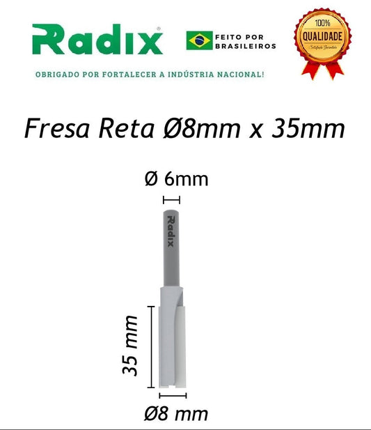 Fresa Reta Paralela Ø8mm x 35mm Haste 6mm