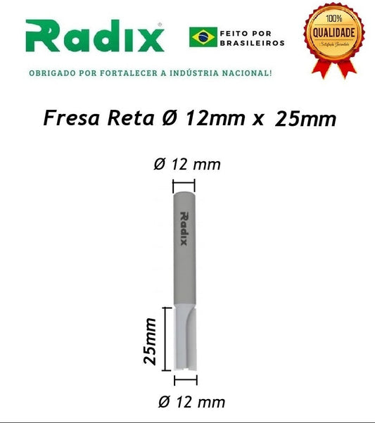 Fresa Reta Paralela Ø12mm x 25mm Haste 12mm