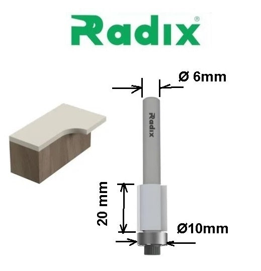 Fresa Paralela com Rolamento Ø10mm x 20mm - Haste 6mm