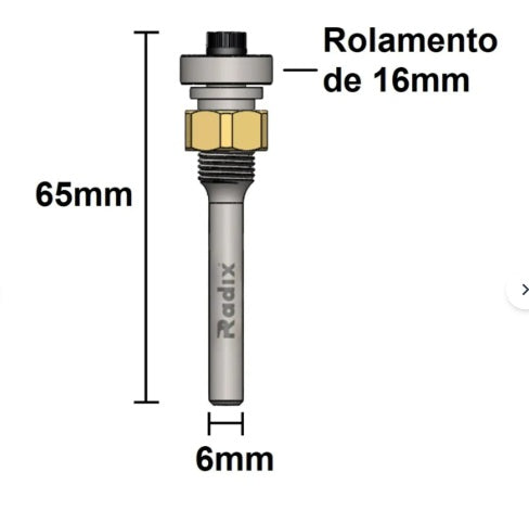 Eixo com Rolamento 16mm e Porca Esquerda - Haste 6mm