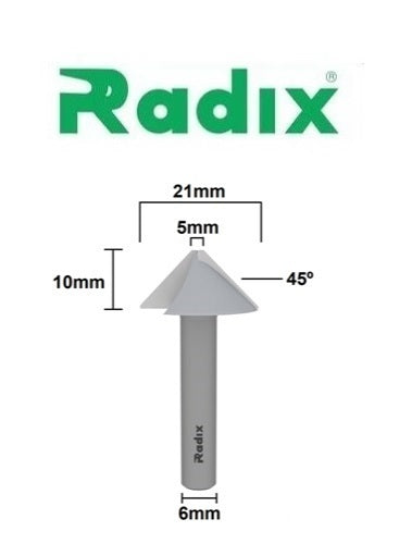 Fresa Chanfrada 45° com Rolamento Ø21mm x 10mm Haste 6mm