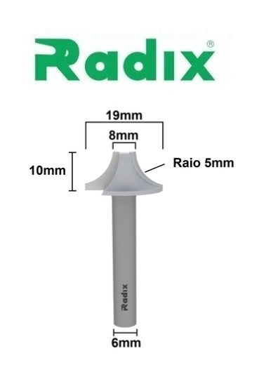 Fresa Decorativa Raio 5mm com Haste 6mm