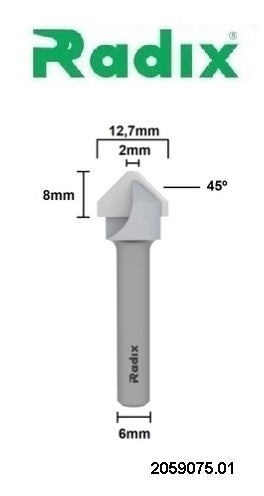Fresa 45 Graus para Vinco em ACM 12,7mm Haste 6mm