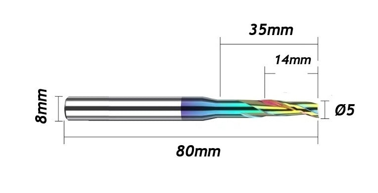 Fresa Ø5mm x 35 x 80mm DLC Alumínio Pantógrafo