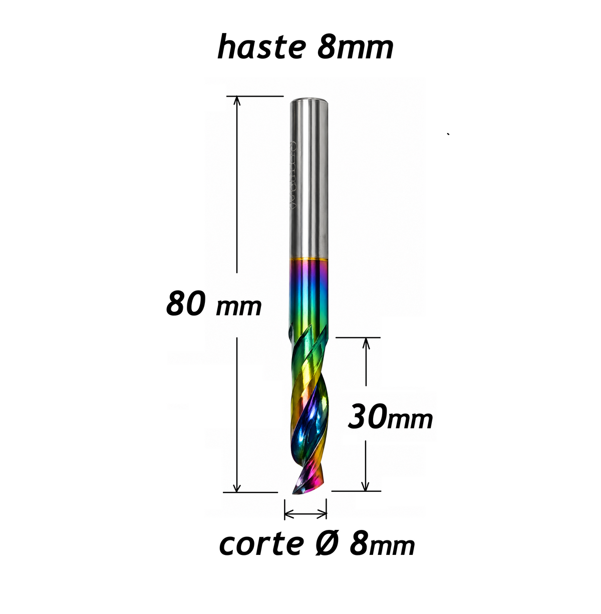 Fresa Metal Duro Ø8mm x 30 x 80mm c/ DLC Alumínio Pantógrafo e CNC