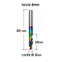 Fresa Metal Duro Ø8mm x 30 x 80mm c/ DLC Alumínio Pantógrafo e CNC