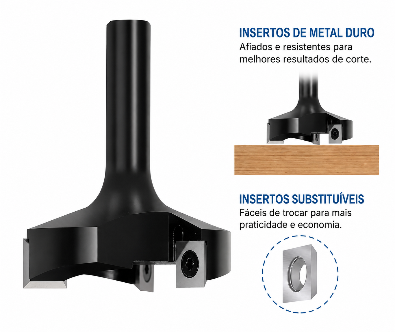 Fresa para Aplainar Ø 60 mm Haste 12mm com 3 insertos Metal Duro
