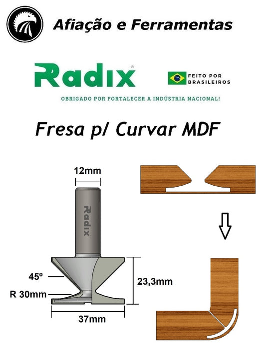 Fresa para Curvar / Dobrar MDF 45°
