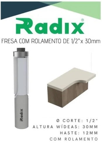 Fresa Reta com Rolamento Ø12,7mm x 30mm - Haste 12mm