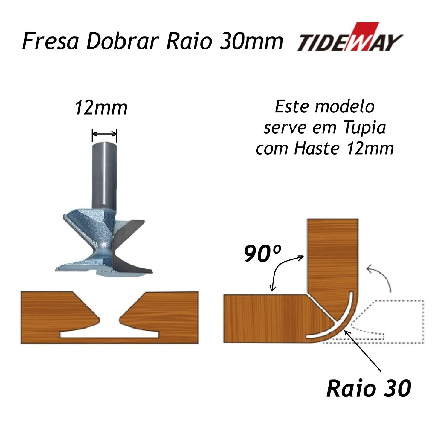 Fresa para Dobrar MDF Raio 30mm p/ CNC Haste 12mm