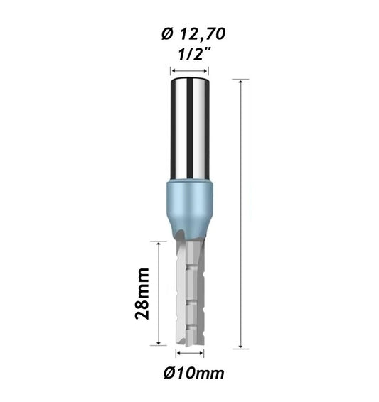 Fresa para CnC Ø10mm x 28mm x haste 1/2"