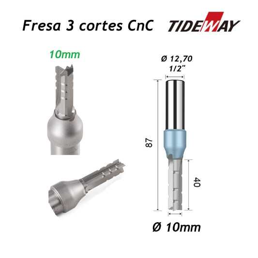 Fresa para CnC Ø10mm x 40mm x haste 1/2 Tideway