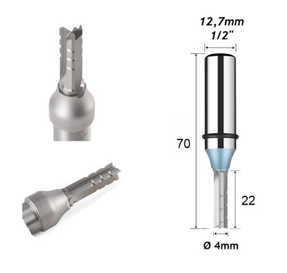 Fresa para CnC Ø4mm x 22mm Haste 1/2" - Tideway