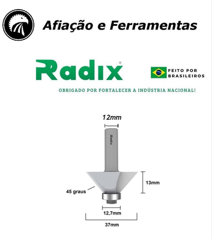 Fresa Chanfrada 45 graus com Rolamento Haste 12 mm