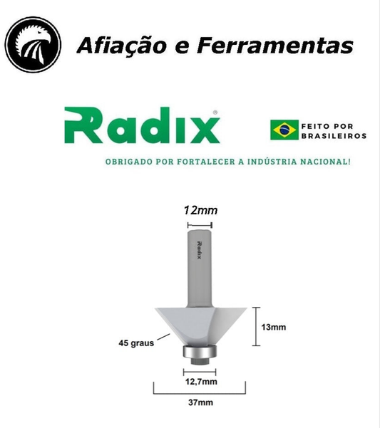 Fresa Chanfrada 45 graus com Rolamento Haste 12 mm