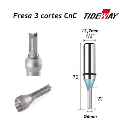 Fresa para CnC Ø6mm x 22mm x haste 1/2"