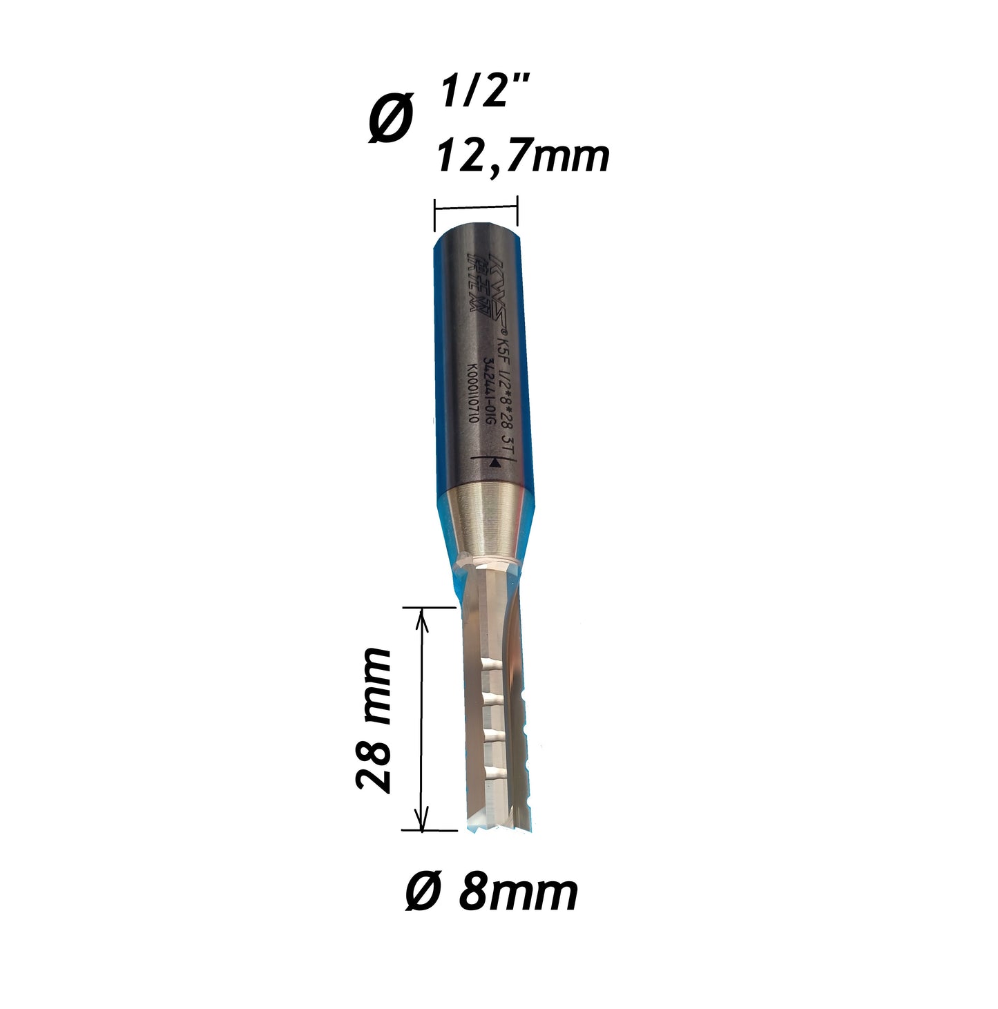 Fresa para Router CnC Ø8mm x 28mm x haste 1/2"