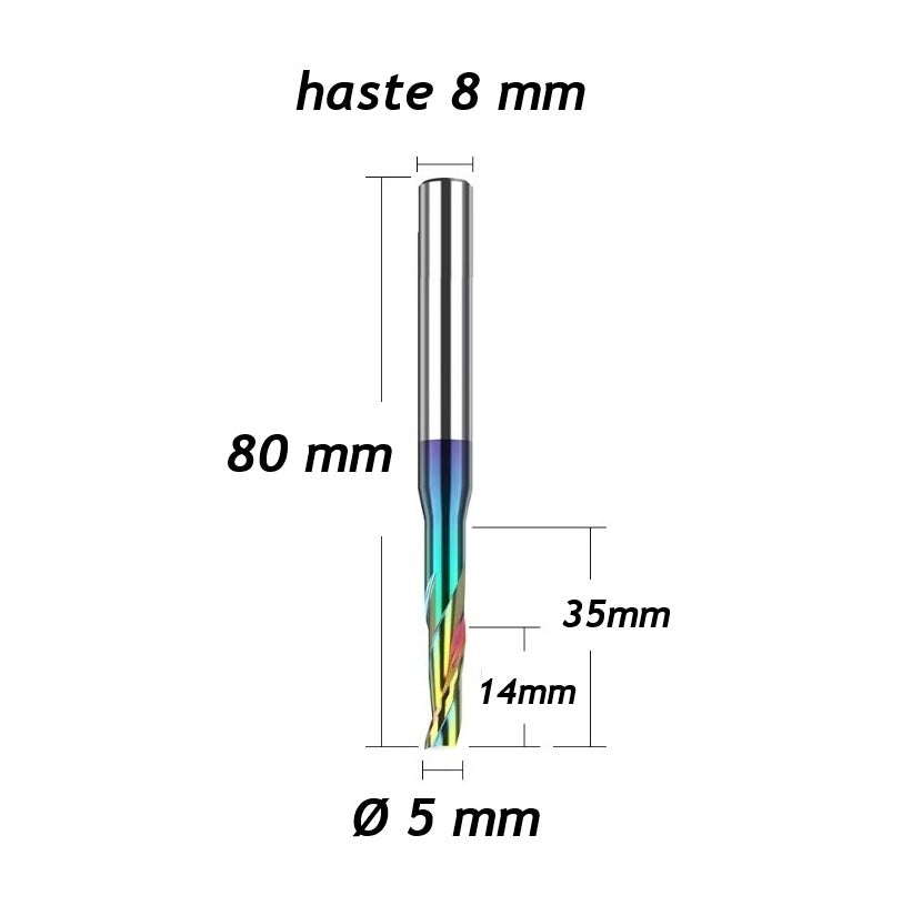 Fresa Ø5mm x 35 x 80mm DLC Alumínio Pantógrafo