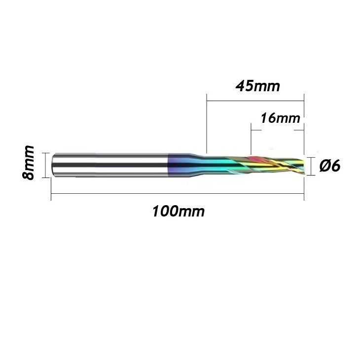 Fresa Ø6mm x 45 x 100mm DLC Alumínio Pantógrafo