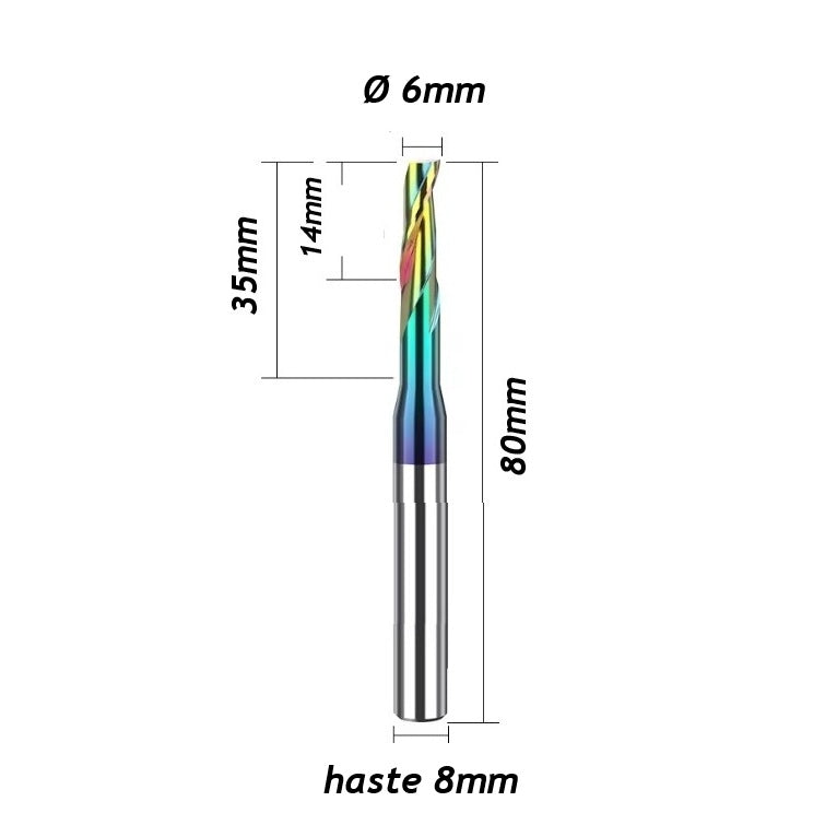 Fresa Ø6mm x 35 x 80mm DLC Alumínio Pantógrafo