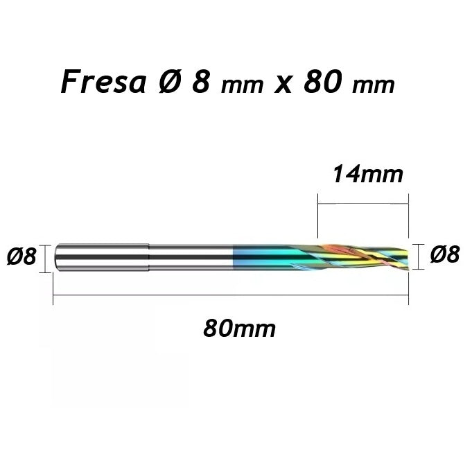 Fresa Ø8mm x 14 x 80mm DLC Alumínio Pantógrafo