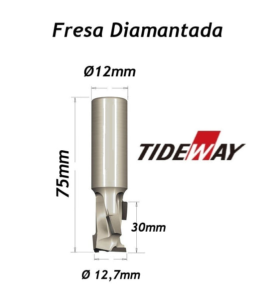 Fresa Diamantada PCD Ø12,7 mm x 30mm x haste 12mm Z1