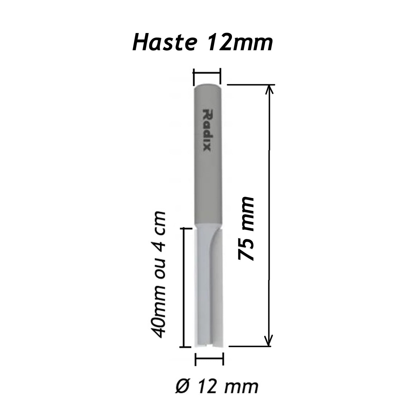 Fresa Reta Paralela Ø12mm x 40mm Haste 12mm