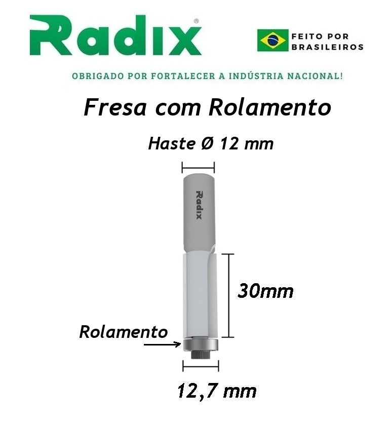 Fresa Reta com Rolamento Ø12,7mm x 30mm - Haste 12mm