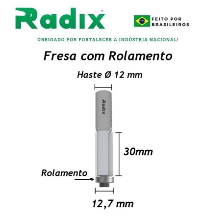 Fresa Reta com Rolamento Ø12,7mm x 30mm - Haste 12mm