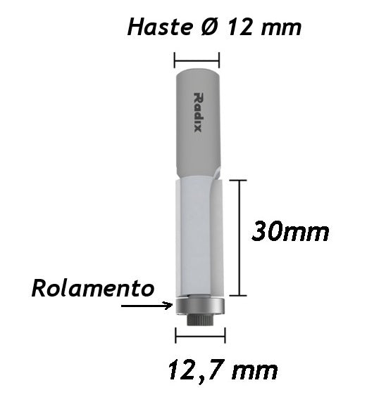 Fresa Reta com Rolamento Ø12,7mm x 30mm - Haste 12mm