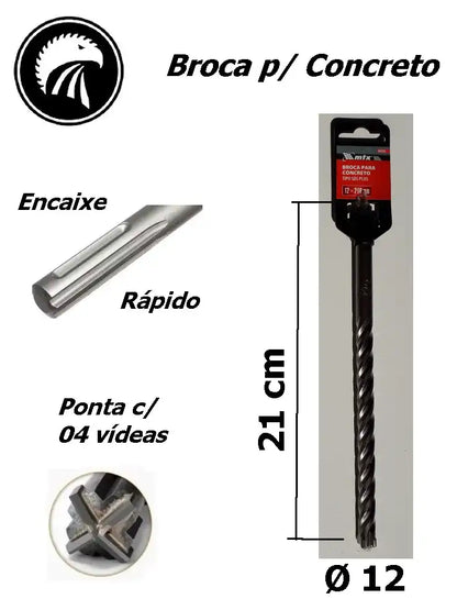 Broca p/ Concreto Ø12mm x 21cm